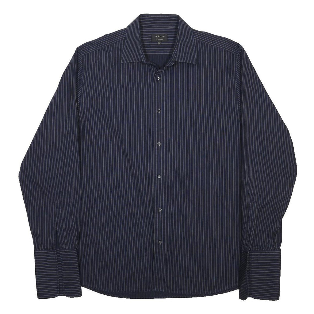 JAEGER Mens Blue & White Pinstripe Shirt XL Classic Button Formal Cotton