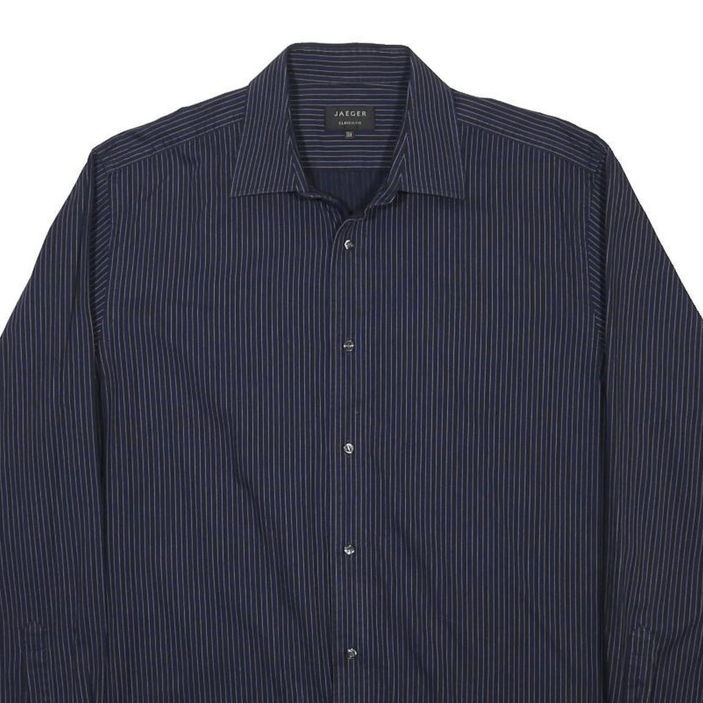 JAEGER Mens Blue & White Pinstripe Shirt XL Classic Button Formal Cotton
