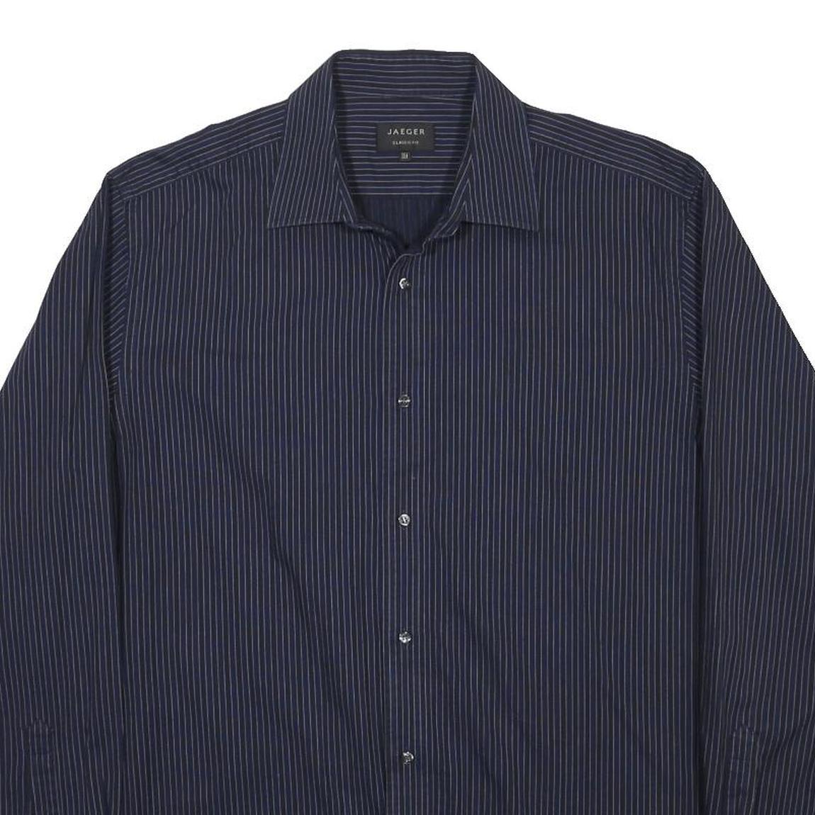 JAEGER Mens Blue & White Pinstripe Shirt XL Classic Button Formal Cotton
