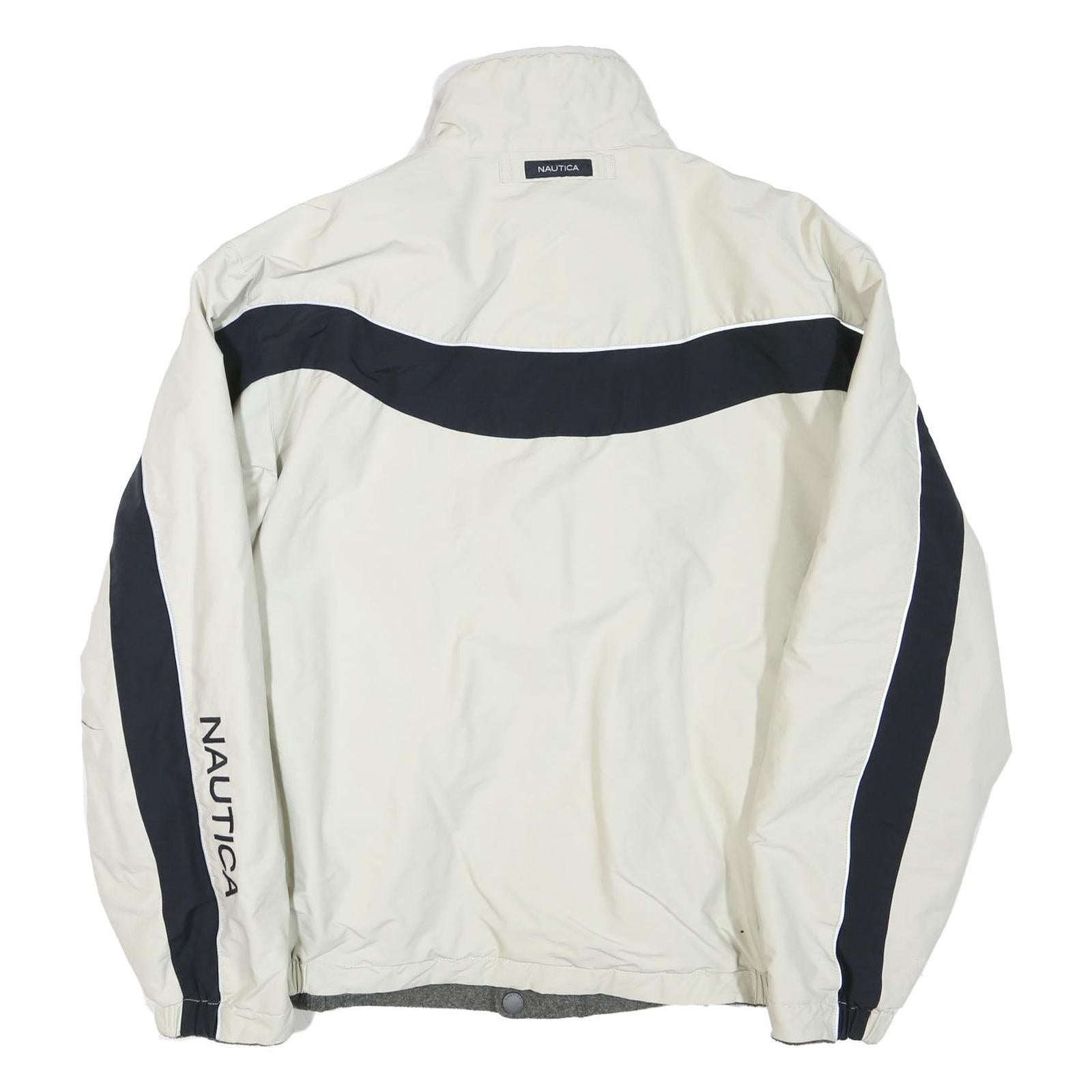 NAUTICA Mens White & Navy Lightweight Zip Jacket L Polyester Blend Plain