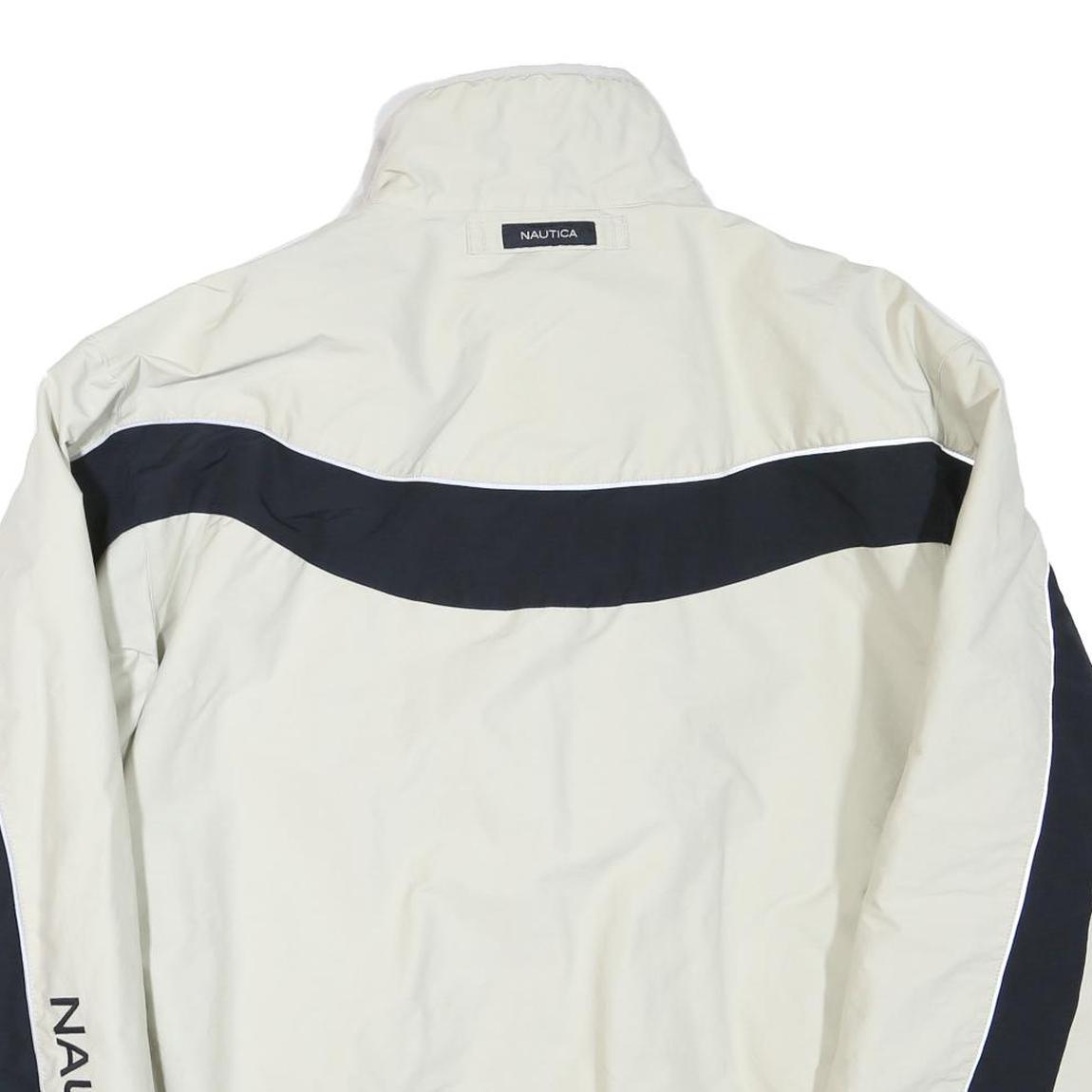 NAUTICA Mens White & Navy Lightweight Zip Jacket L Polyester Blend Plain