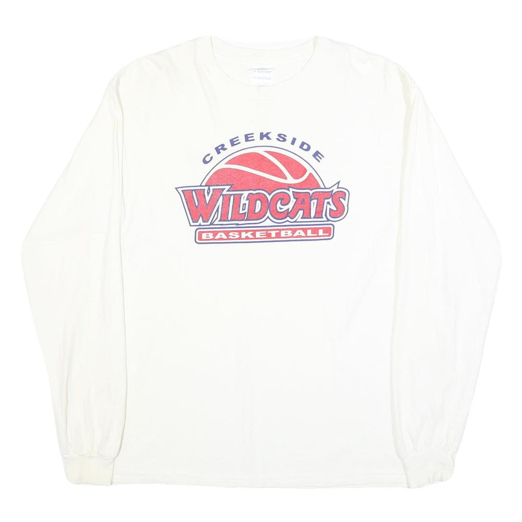 GILDAN Mens White Creekside Wildcats Basketball Long Sleeve Crew Neck Cotton