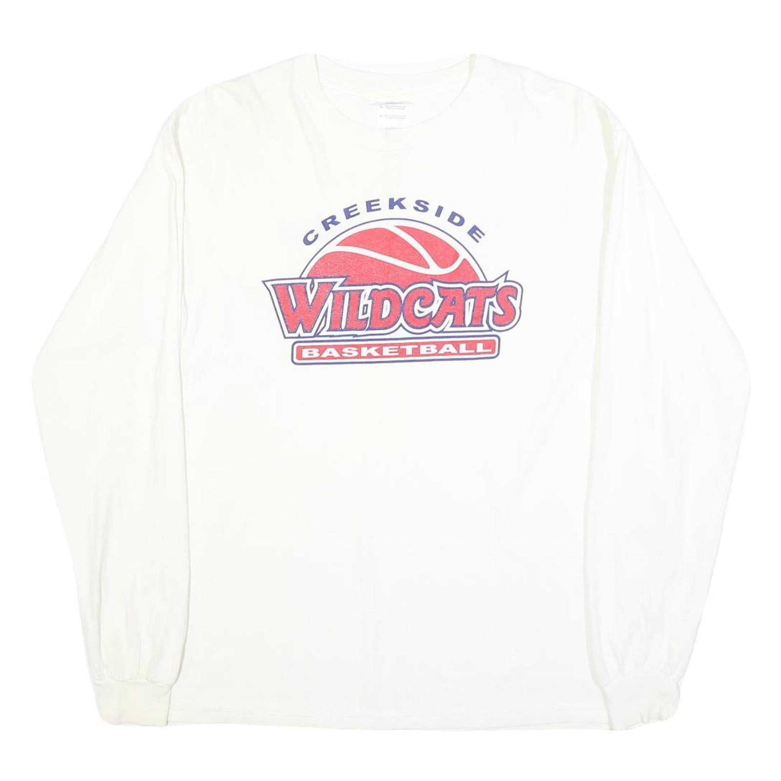 GILDAN Mens White Creekside Wildcats Basketball Long Sleeve Crew Neck Cotton