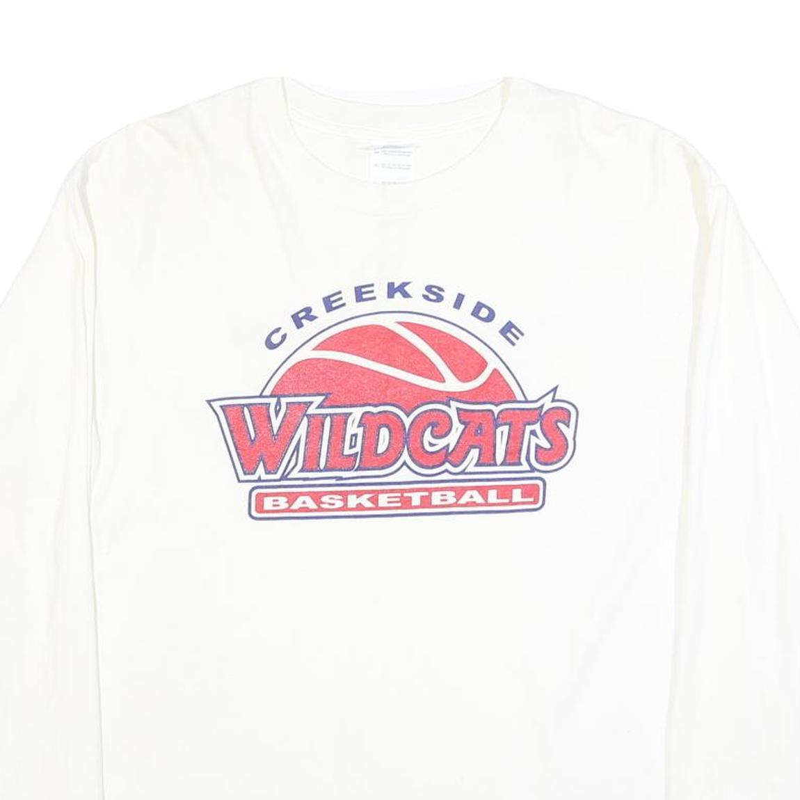 GILDAN Mens White Creekside Wildcats Basketball Long Sleeve Crew Neck Cotton