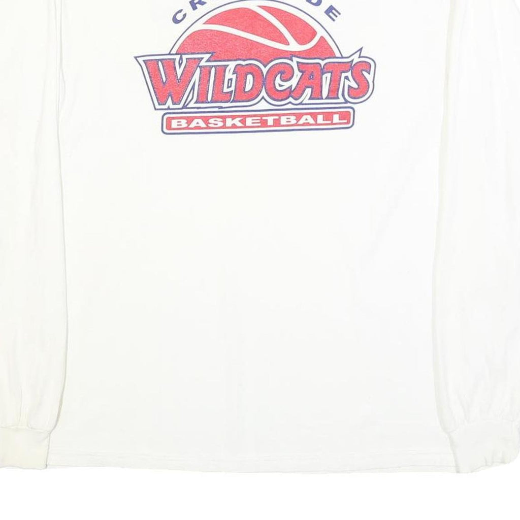 GILDAN Mens White Creekside Wildcats Basketball Long Sleeve Crew Neck Cotton