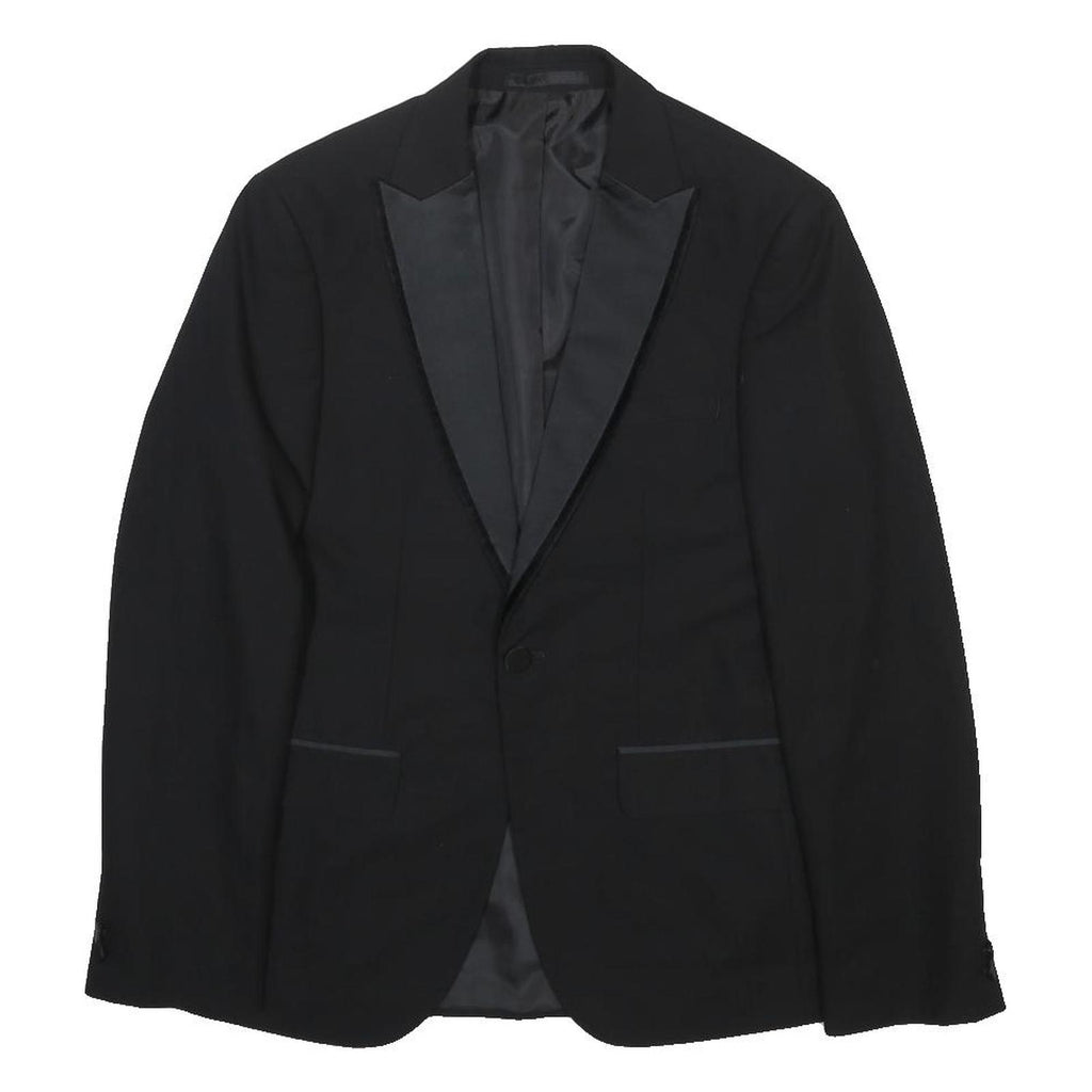 MOSS Mens Black Jacket S Polyester Blend Plain Button Closure Slim Fit