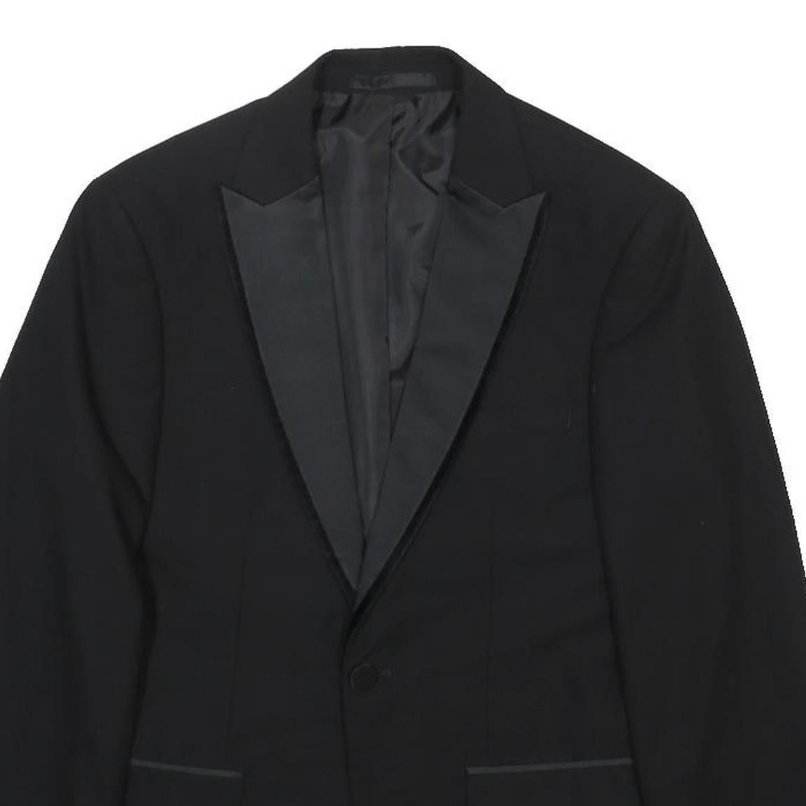 MOSS Mens Black Jacket S Polyester Blend Plain Button Closure Slim Fit