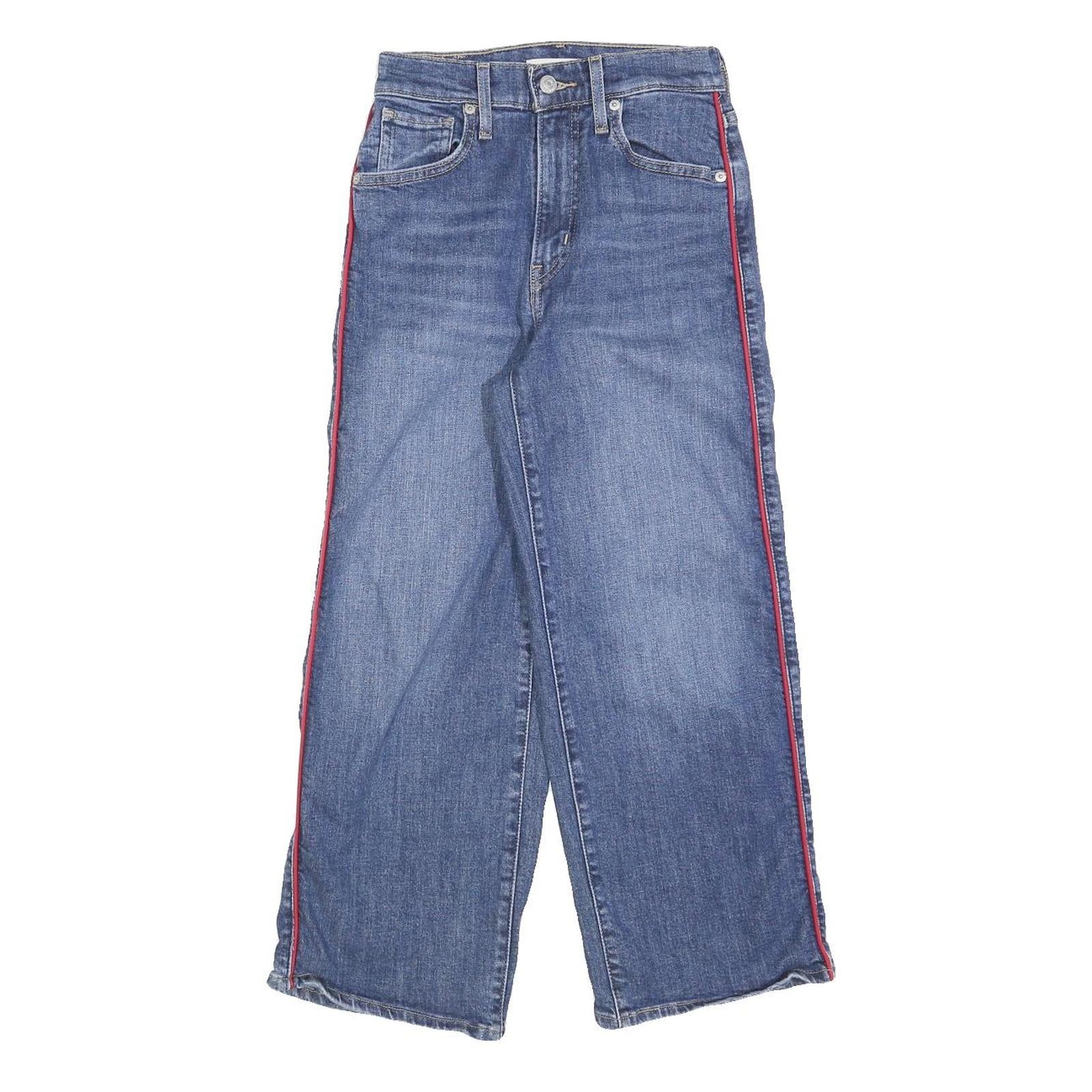LEVI'S Womens Blue Regular Wide-Leg Denim Cotton Blend W24 L25 Side Stripe Zip