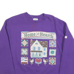 Womens Purple Home And Hearth Graphic Crew Neck L Sweatshirt Cotton Blend