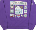 Womens Purple Home And Hearth Graphic Crew Neck L Sweatshirt Cotton Blend