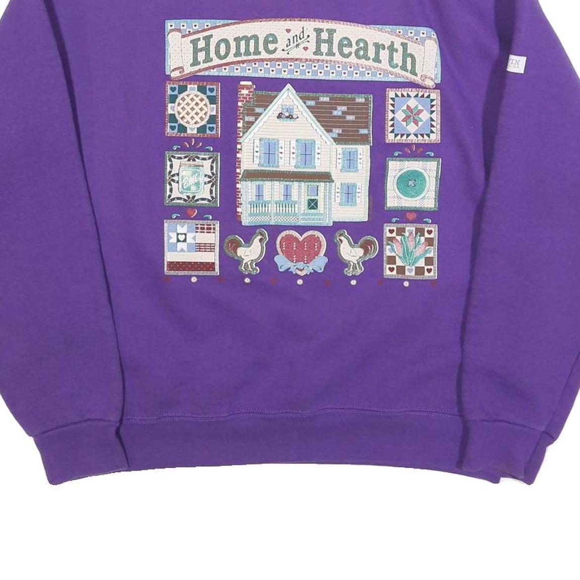 Womens Purple Home And Hearth Graphic Crew Neck L Sweatshirt Cotton Blend