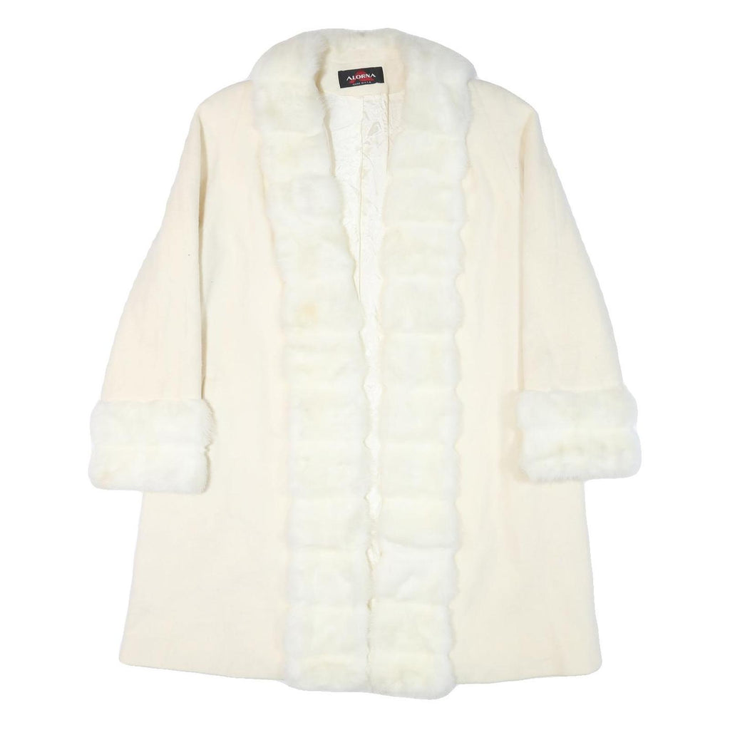 ALORNA Womens Cream Wool Blend Jacket L Wool Blend Plain Elegant Warm