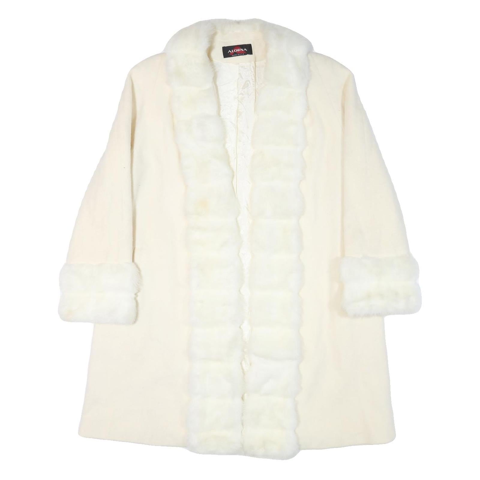 ALORNA Womens Cream Wool Blend Jacket L Wool Blend Plain Elegant Warm