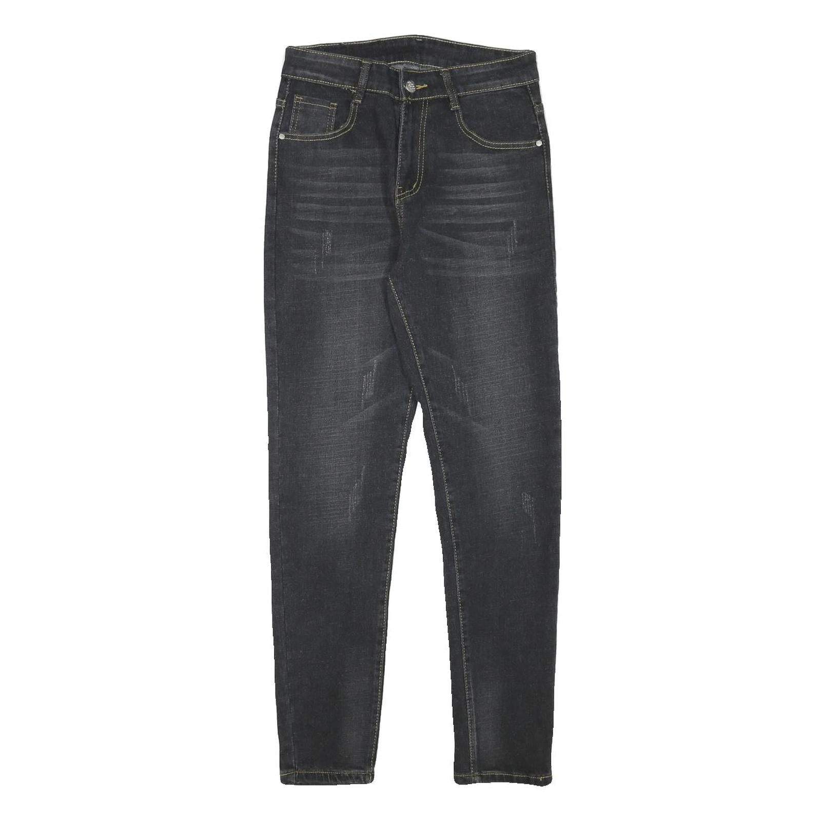 Womens Slim Fit Black Denim Slim Jeans W27 L26 Stylish Cotton Blend Zip Closure