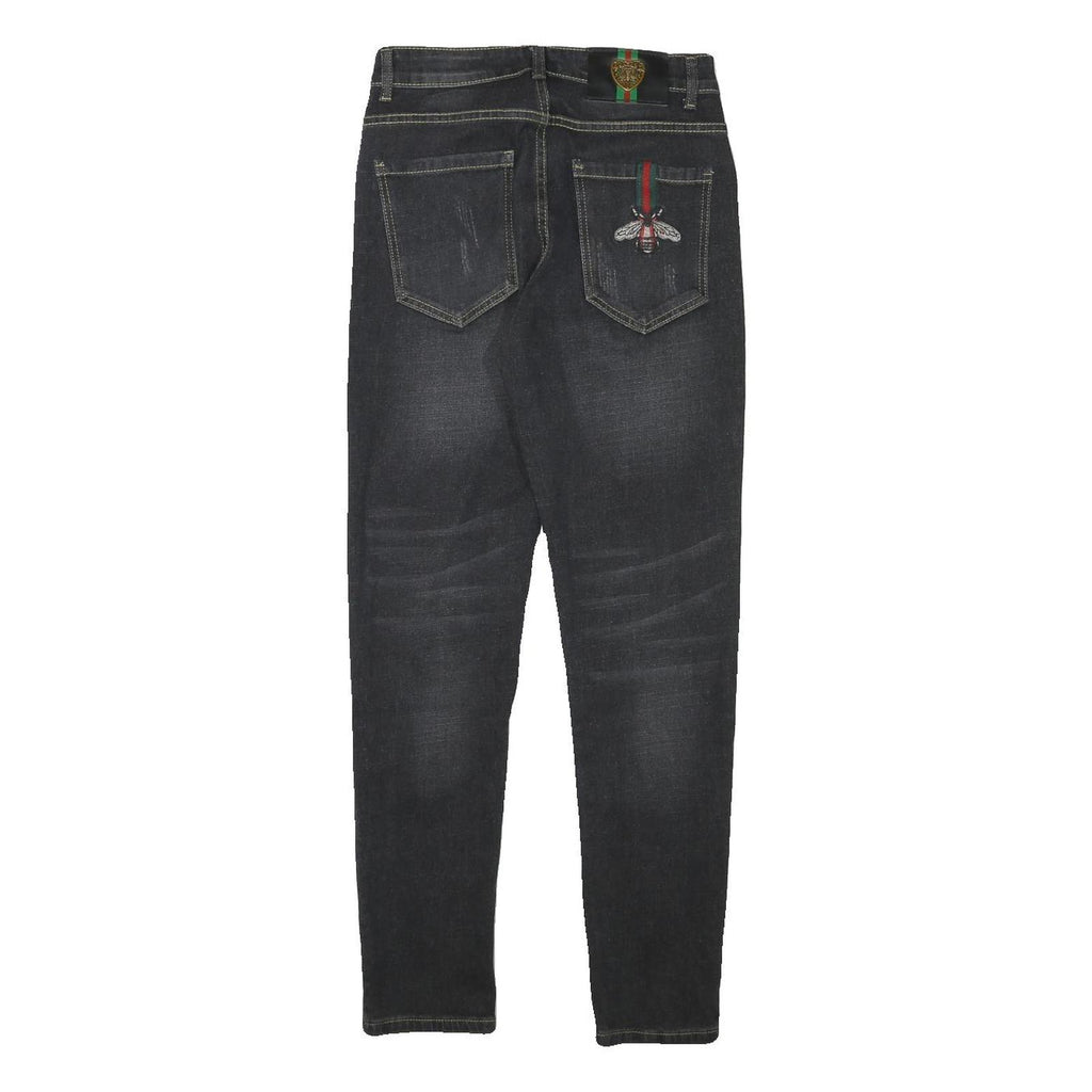 Womens Slim Fit Black Denim Slim Jeans W27 L26 Stylish Cotton Blend Zip Closure