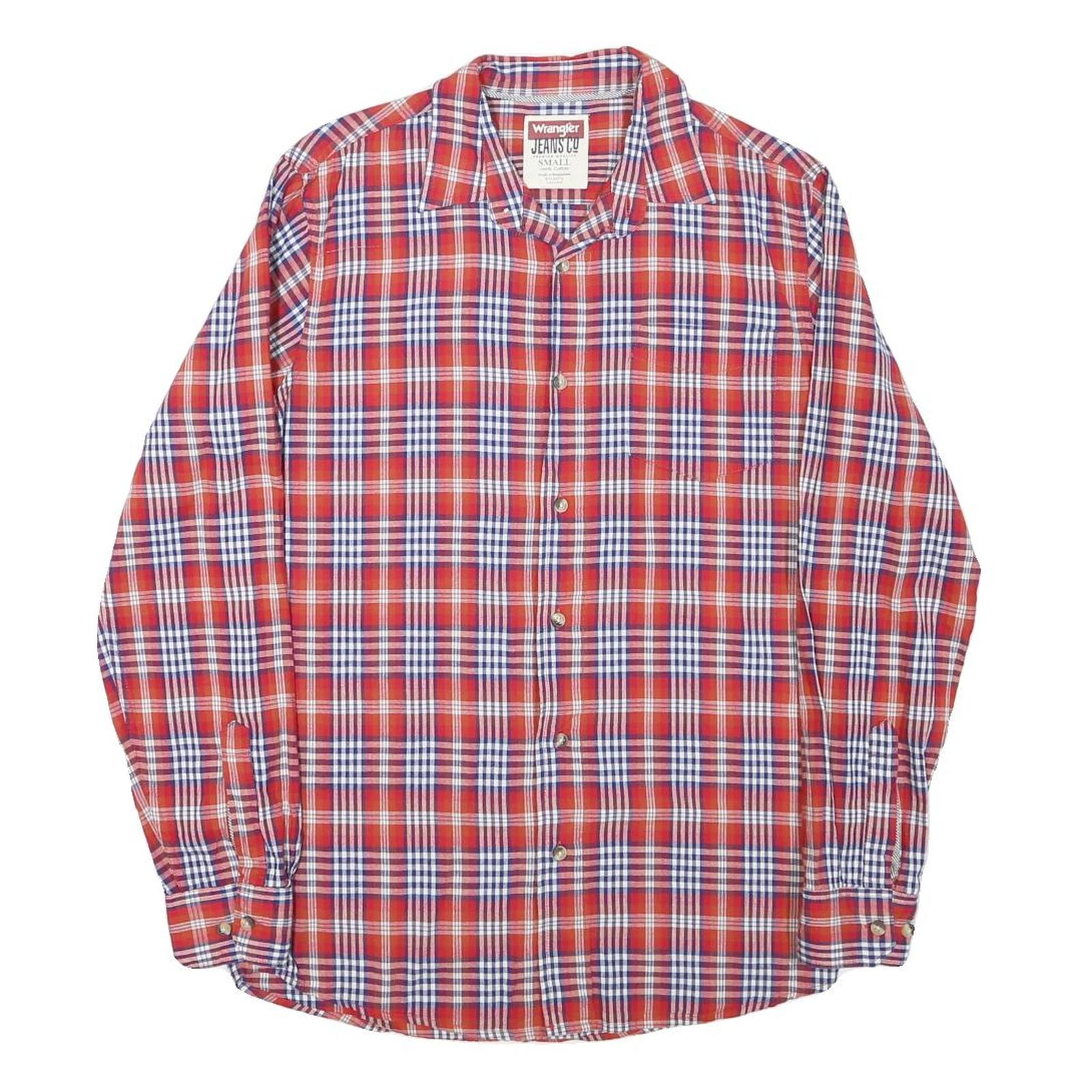 WRANGLER Mens Red & White Checked Shirt Cotton Blend S Casual Button-Up