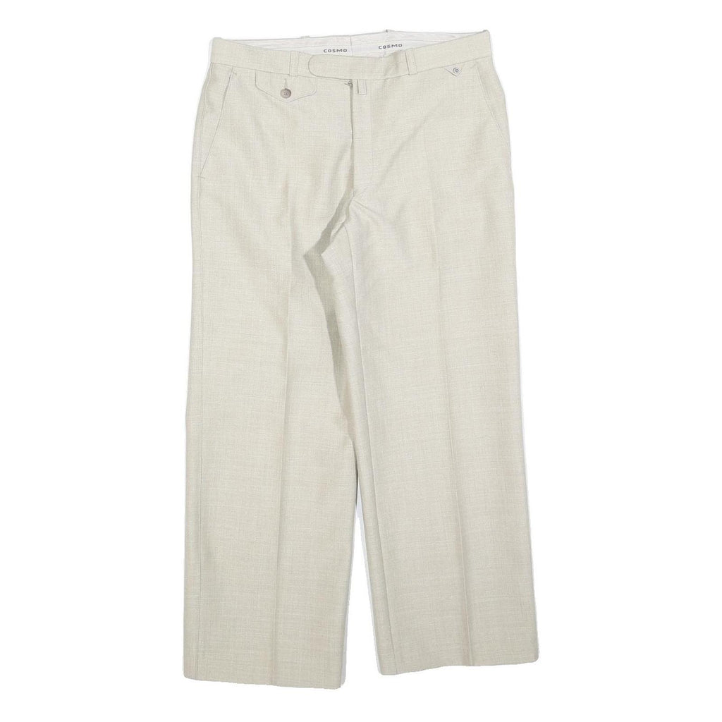 COSMO Womens Wool Blend Cream Regular Straight Trousers W30 L27 Classic Zip