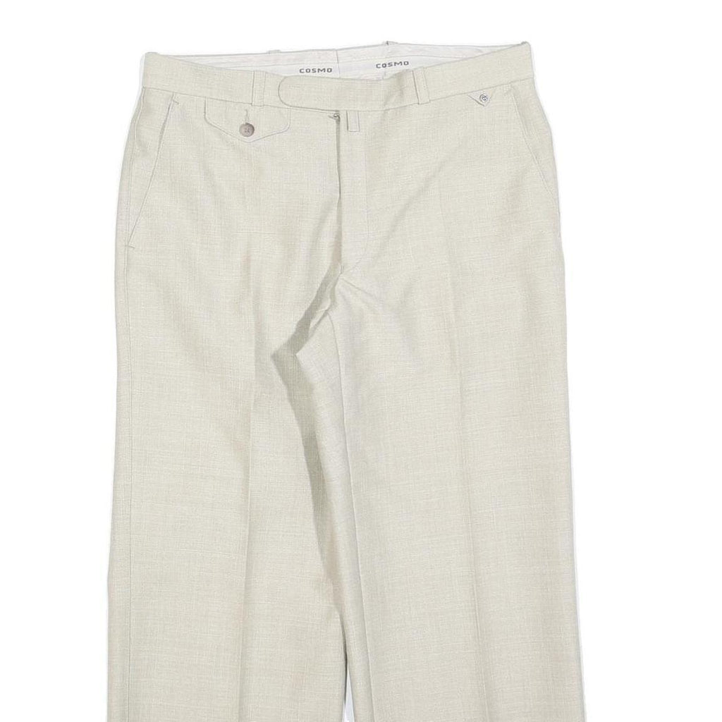 COSMO Womens Wool Blend Cream Regular Straight Trousers W30 L27 Classic Zip