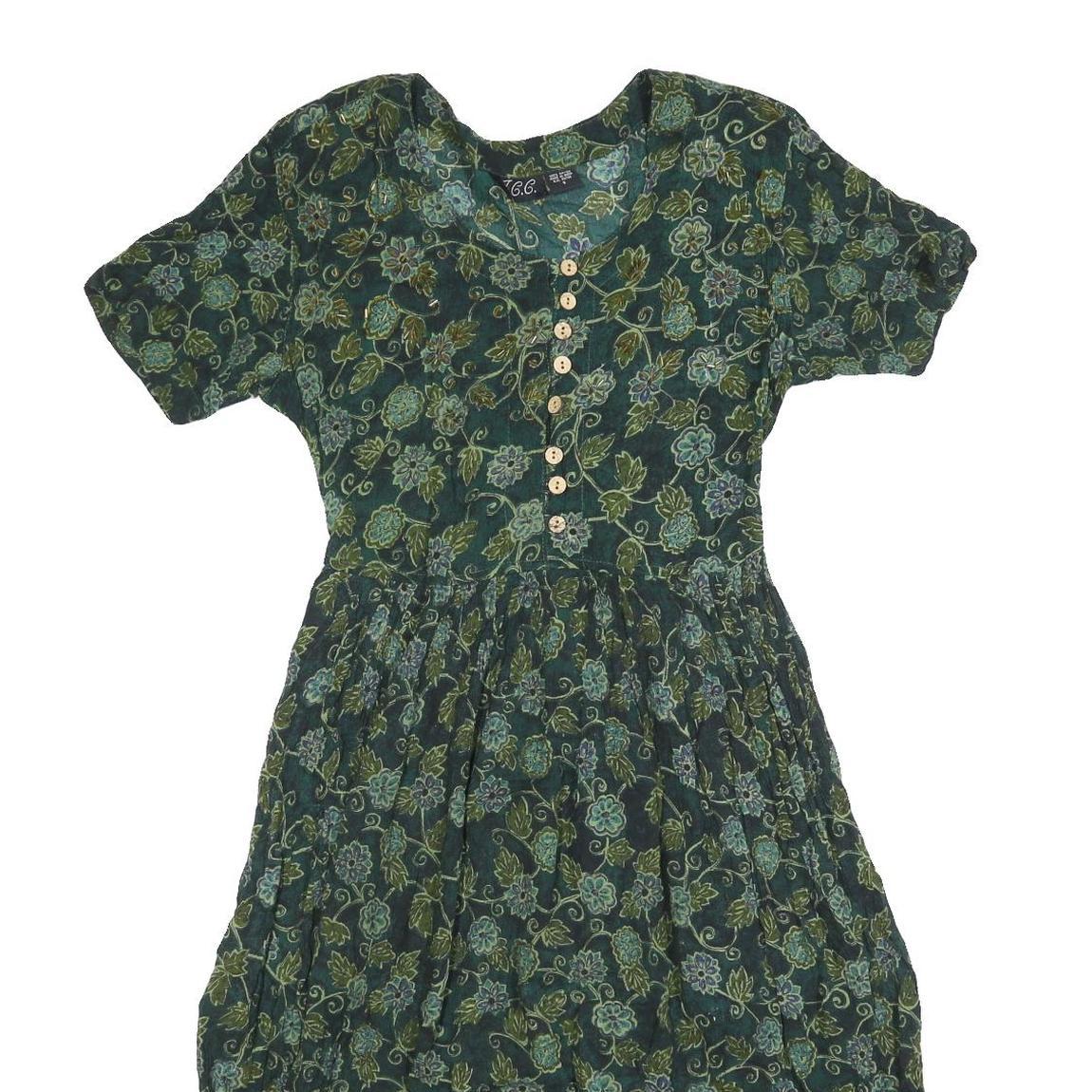 JCC Womens Green Floral Cotton Blend Day Dress Short Sleeve S Summer