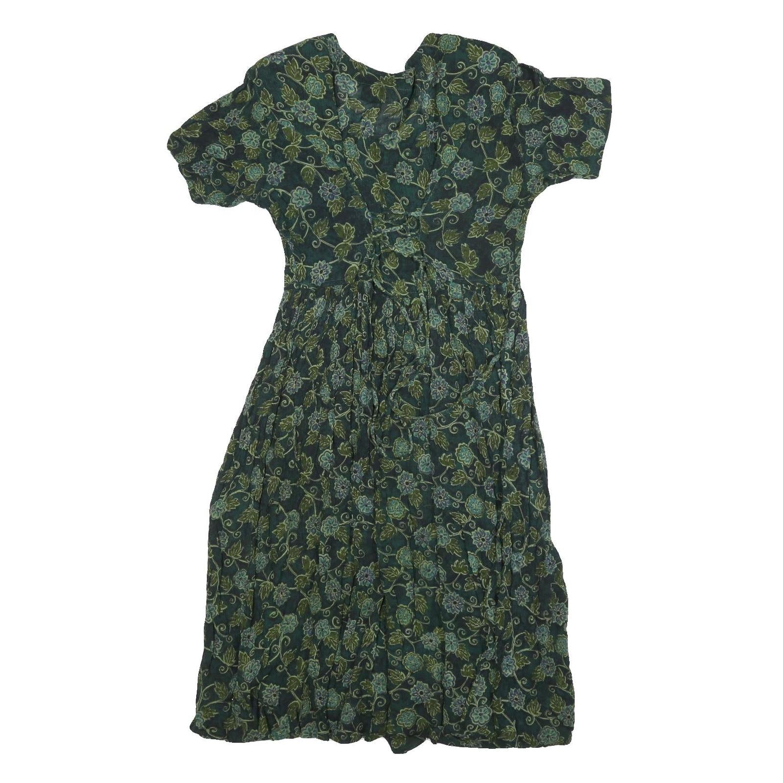 JCC Womens Green Floral Cotton Blend Day Dress Short Sleeve S Summer