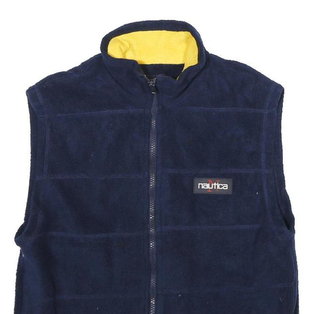 NAUTICA Mens Navy & Yellow Sleeveless Zip Polyester Fleece Jacket M Casual