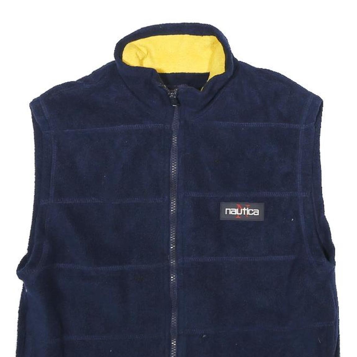 NAUTICA Mens Navy & Yellow Sleeveless Zip Polyester Fleece Jacket M Casual