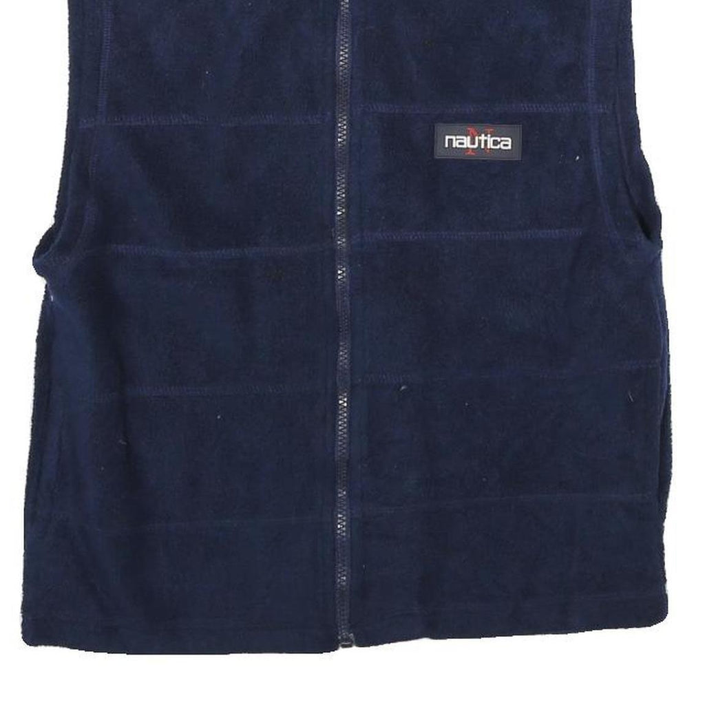 NAUTICA Mens Navy & Yellow Sleeveless Zip Polyester Fleece Jacket M Casual