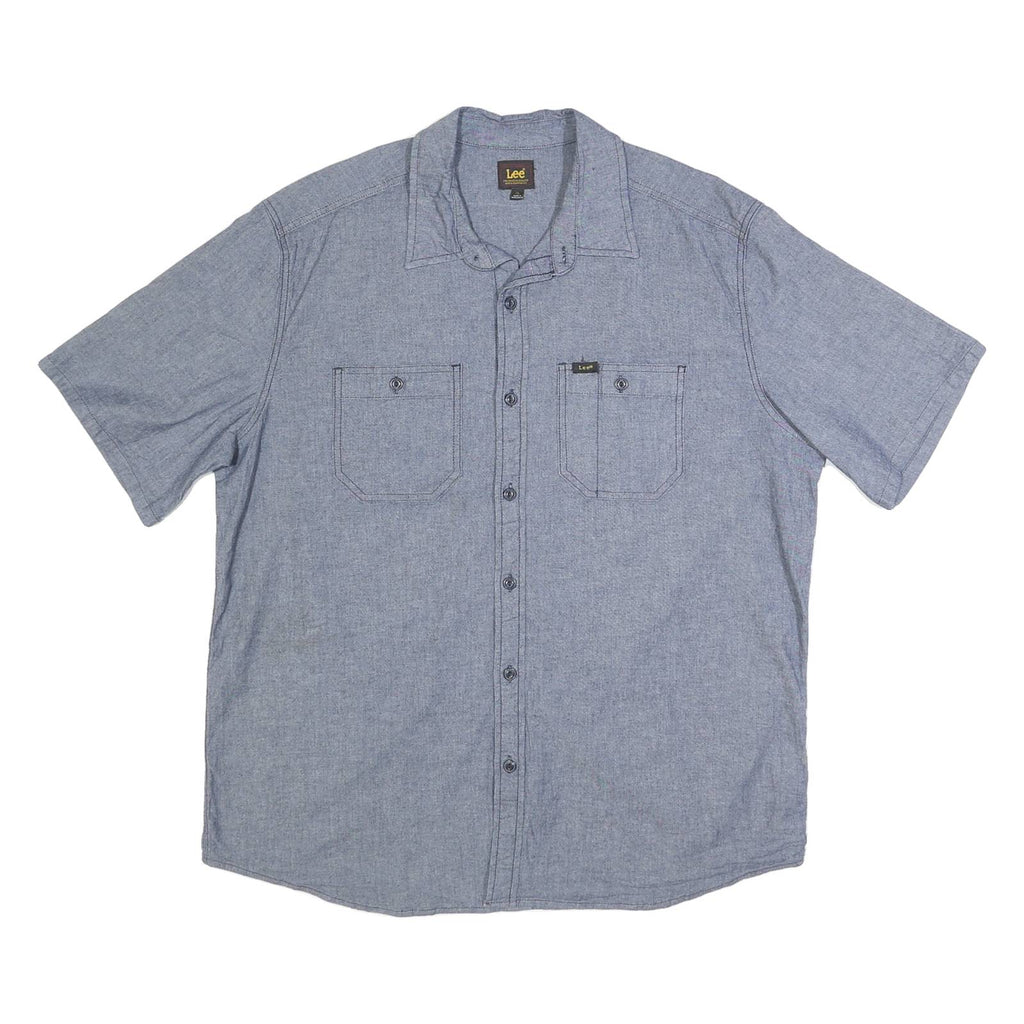 LEE Mens Blue Cotton Blend Shirt XL Button Pocket Casual Short Sleeve