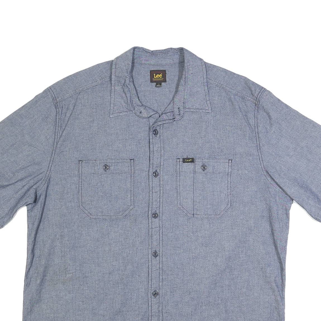 LEE Mens Blue Cotton Blend Shirt XL Button Pocket Casual Short Sleeve