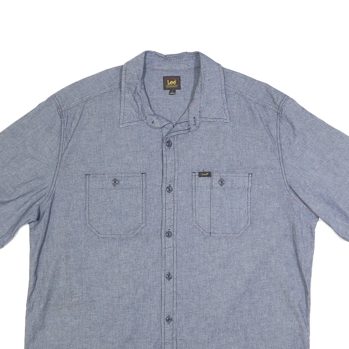 LEE Mens Blue Cotton Blend Shirt XL Button Pocket Casual Short Sleeve