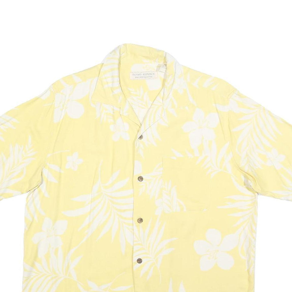ISLAND REPUBLIC Mens Yellow & White Floral Silk Shirt M Summer Casual Hawaiian