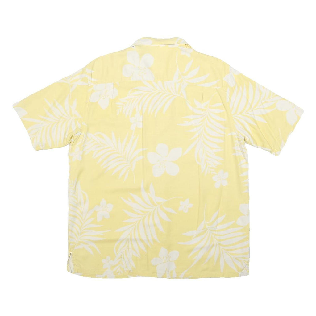 ISLAND REPUBLIC Mens Yellow & White Floral Silk Shirt M Summer Casual Hawaiian