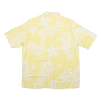 ISLAND REPUBLIC Mens Yellow & White Floral Silk Shirt M Summer Casual Hawaiian