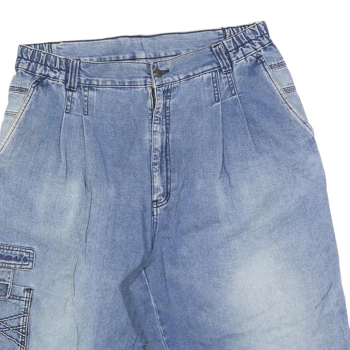 PARASIS Mens Denim Blue Casual Cargo Shorts M W34 Stylish Wash Pockets