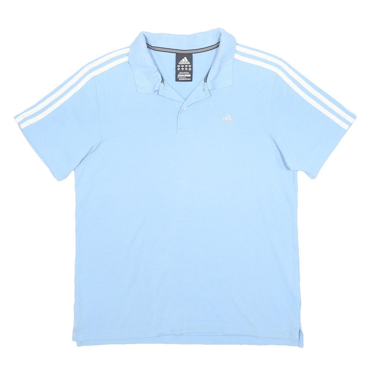 ADIDAS Mens Light Blue White Sleeve Striped Short Sleeve Polo Shirt M Cotton