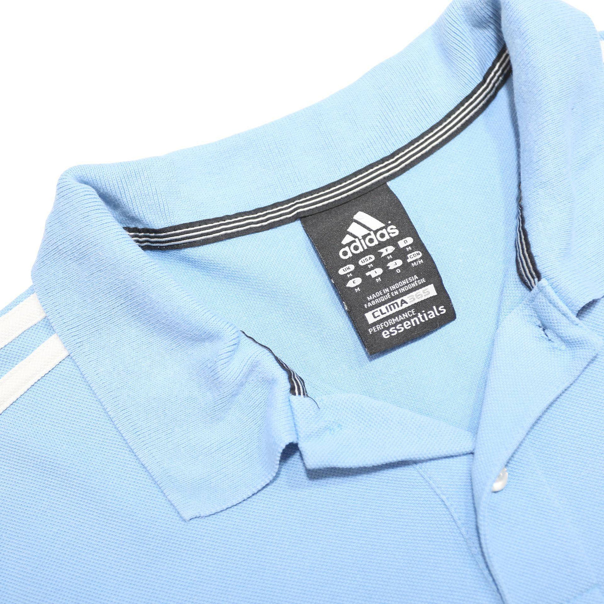 ADIDAS Mens Light Blue White Sleeve Striped Short Sleeve Polo Shirt M Cotton