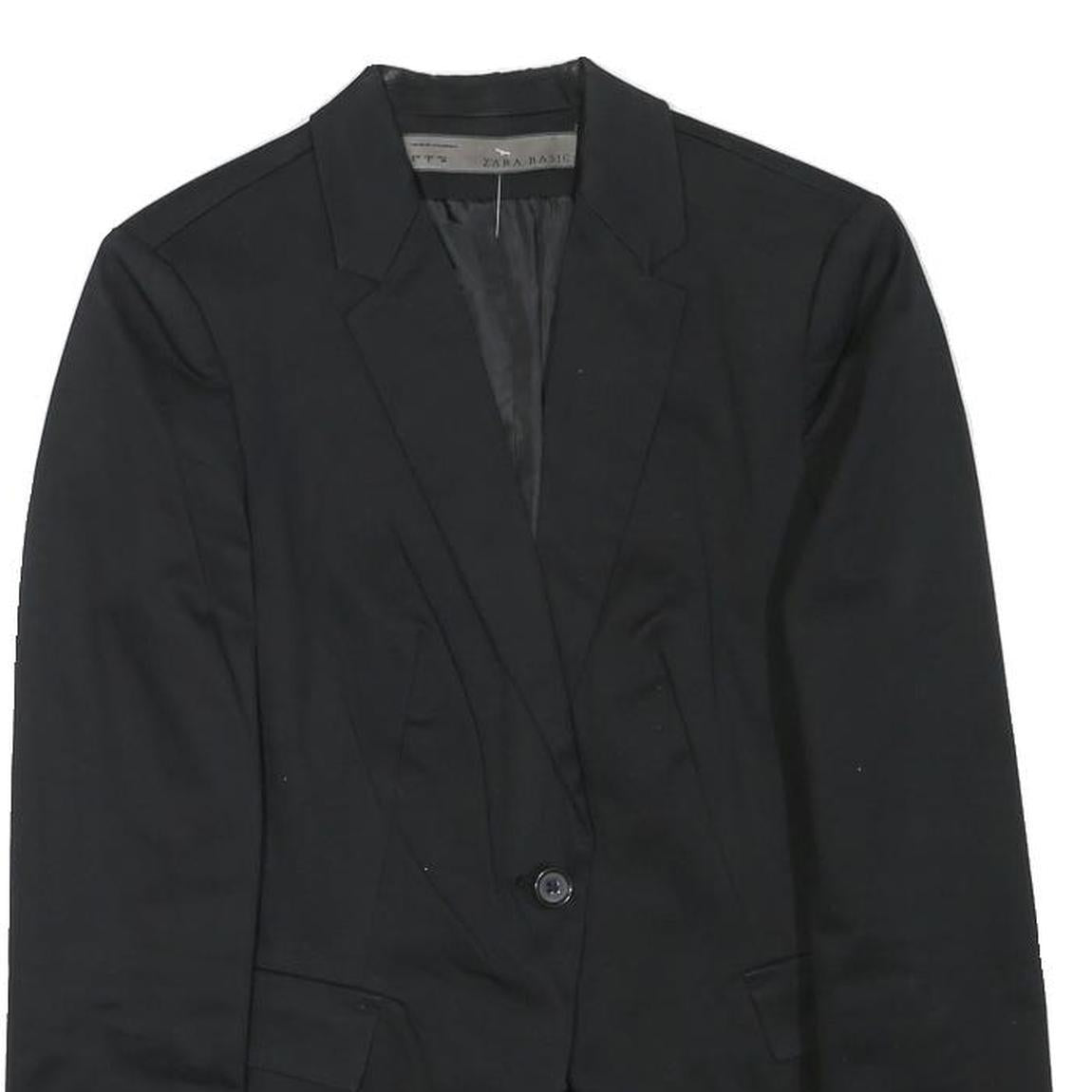 ZARA Womens Black Classic Blazer Jacket S Polyester Blend Button Closure