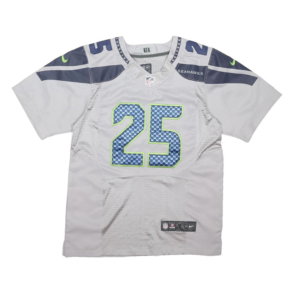 NFL Mens Grey Seahawks 25 Sherman Football Shirt M Short Sleeve V-Neck