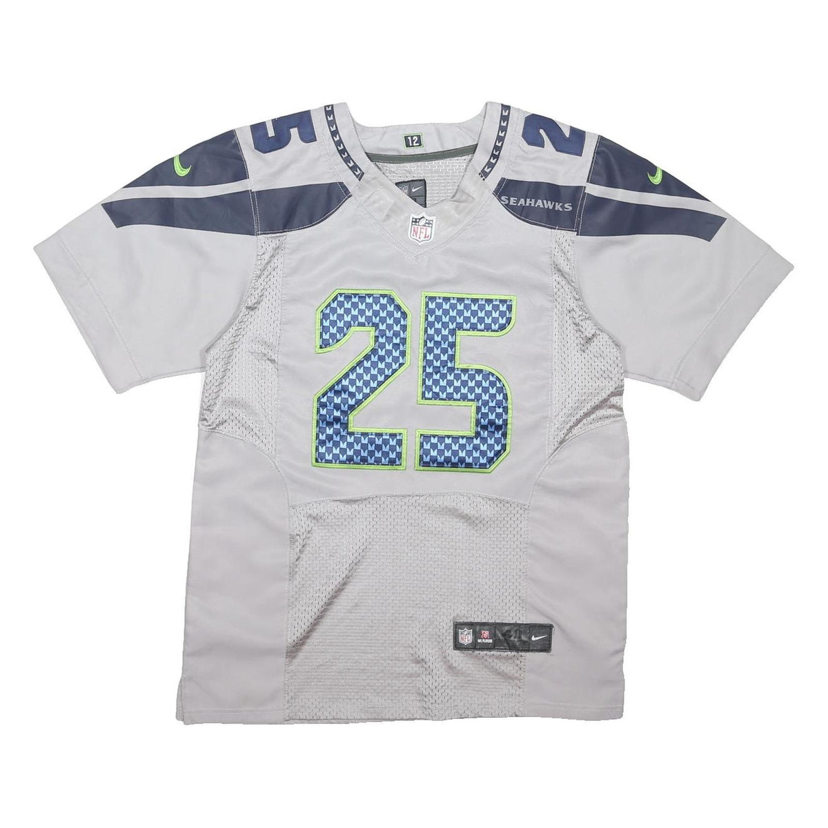 NFL Mens Grey Seahawks 25 Sherman Football Shirt M Short Sleeve V-Neck