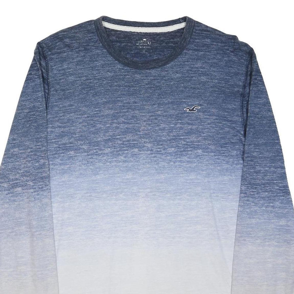 HOLLISTER Mens Blue & White Ombre Long Sleeve Crew Neck T-Shirt L Cotton Blend