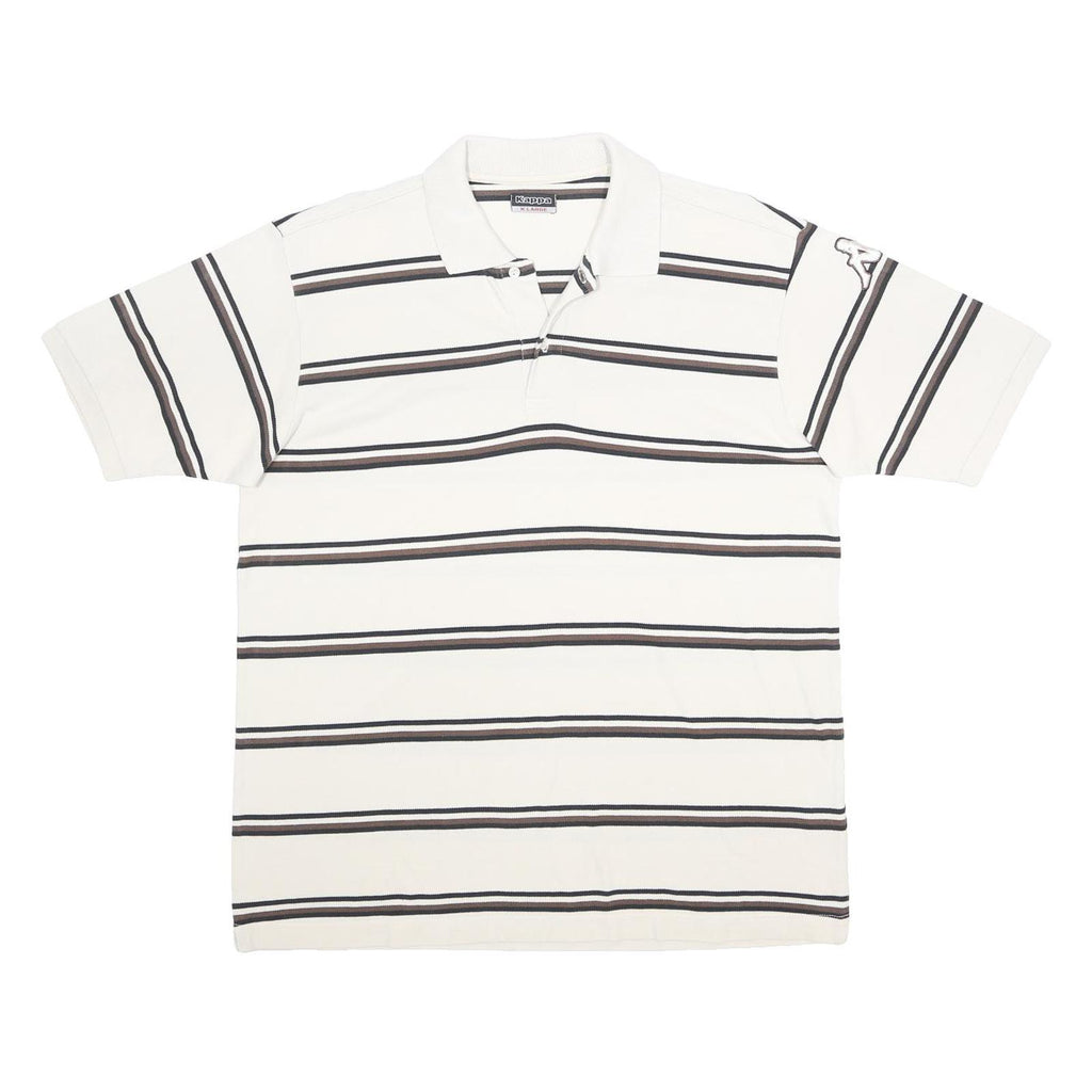 KAPPA Mens White & Black Striped Polo Shirt XL Cotton Short Sleeve Classic Fit