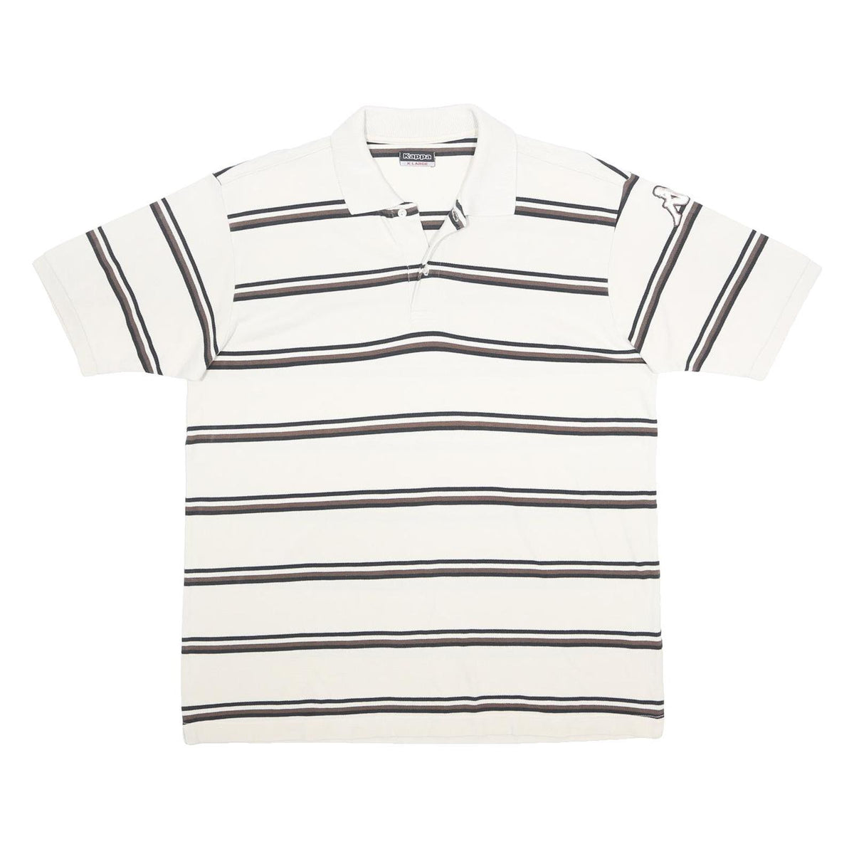 KAPPA Mens White & Black Striped Polo Shirt XL Cotton Short Sleeve Classic Fit