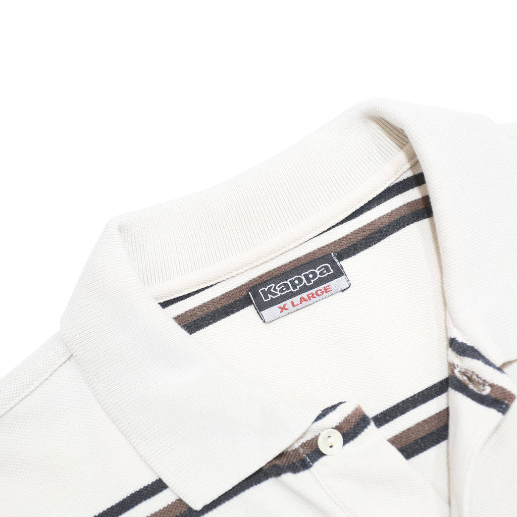 KAPPA Mens White & Black Striped Polo Shirt XL Cotton Short Sleeve Classic Fit