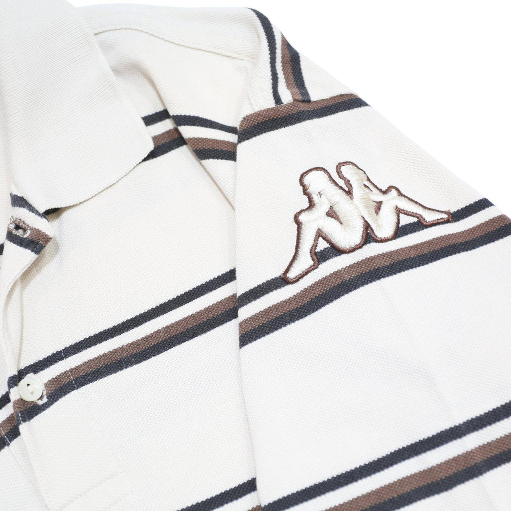 KAPPA Mens White & Black Striped Polo Shirt XL Cotton Short Sleeve Classic Fit