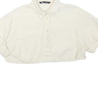 ZARA Womens White Basic Cropped Short Sleeve Collared Shirt XS Lightweight