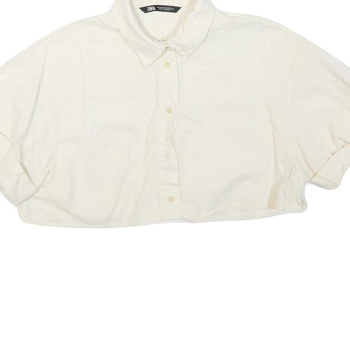 ZARA Womens White Basic Cropped Short Sleeve Collared Shirt XS Lightweight