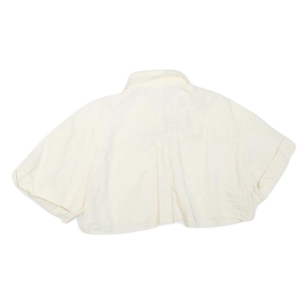 ZARA Womens White Basic Cropped Short Sleeve Collared Shirt XS Lightweight