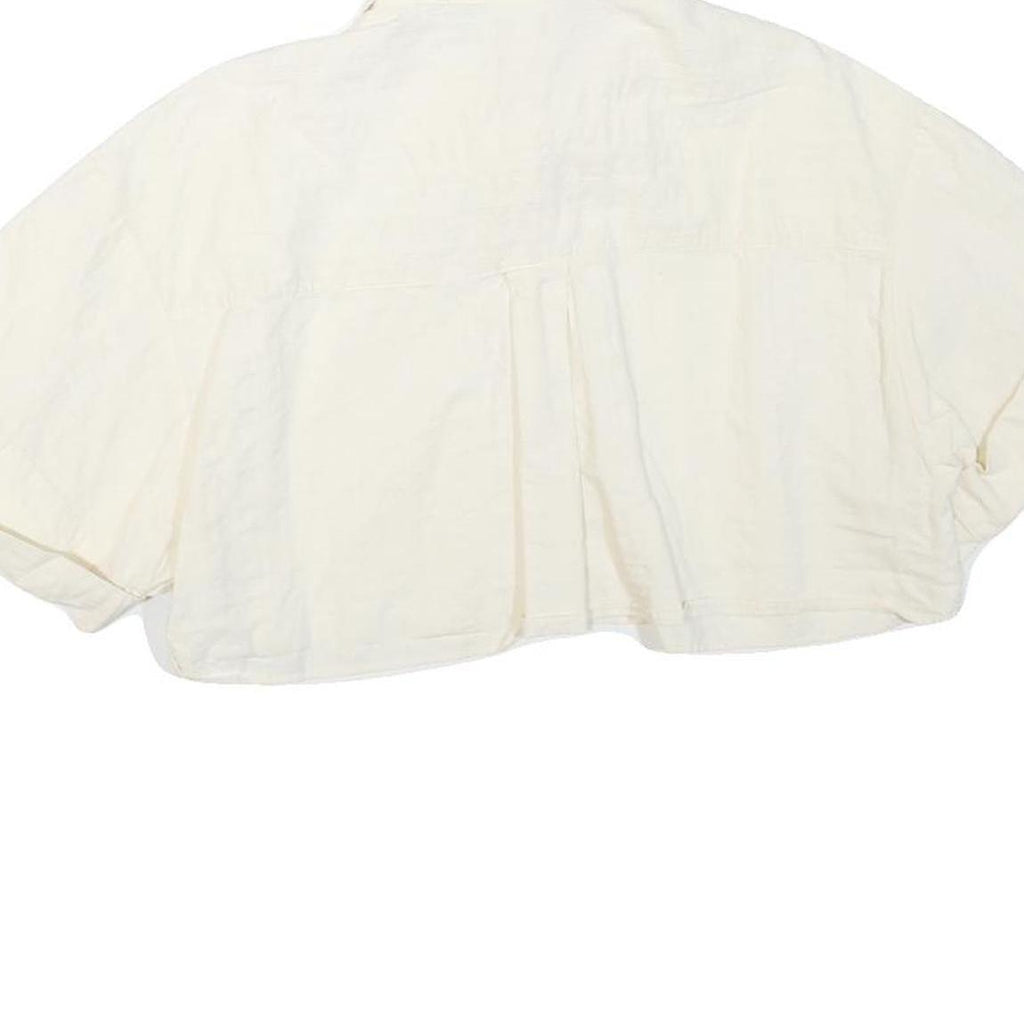 ZARA Womens White Basic Cropped Short Sleeve Collared Shirt XS Lightweight