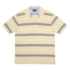 TOMMY HILFIGER Mens Beige & Black Striped Polo Shirt L Short Sleeve Cotton