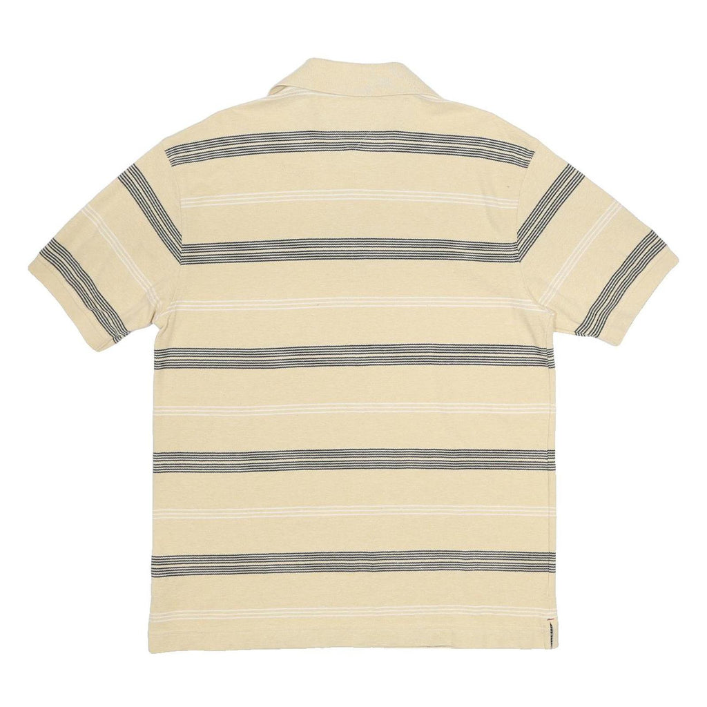 TOMMY HILFIGER Mens Beige & Black Striped Polo Shirt L Short Sleeve Cotton